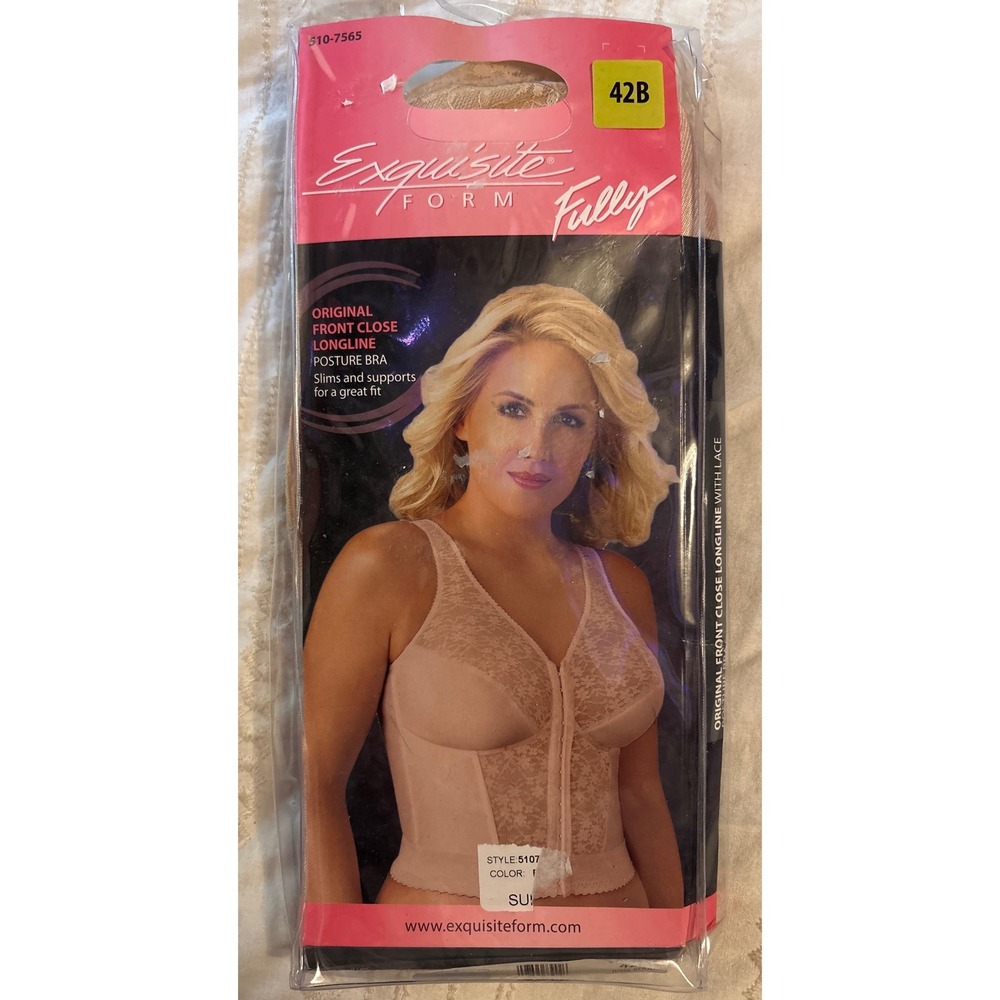 NEW Exquisite Form Fully Full Figure‎ Beige Front Close Posture Bra, 42B